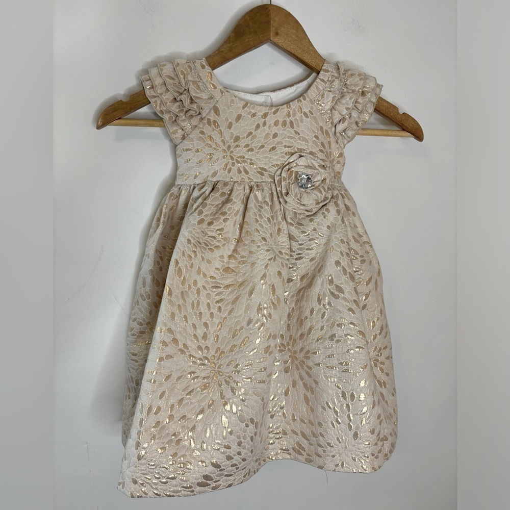 Laura Ashley London Gold Brocade Ruffle Formal Dress